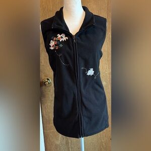 Women's Black Embroidered Fleece Vest
